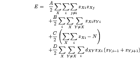 \begin{displaymath}\begin{array}{ll} E=& {\displaystyle\frac{A}{2}\sum_X\sum_i\s...
...\sum_id_{XY}x_{Xi}\left(x_{Y,i-1}+x_{Y,i+1}\right)} \end{array}\end{displaymath}