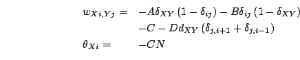 \begin{displaymath}\begin{array}{ll} w_{Xi,Yj} = & - A \delta_{XY}\left(1-\delta...
...{j,i+1}+\delta_{j,i-1}\right)\\ \theta_{Xi} = & -CN \end{array}\end{displaymath}