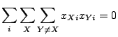 $\displaystyle \sum_i\sum_X\sum_{Y\ne X}x_{Xi}x_{Yi}=0$