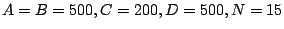 $ A=B=500, C=200, D=500, N=15$