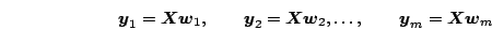 \begin{displaymath}
\mb{y}_1 = \mb{X}\mb{w}_1,\qquad
\mb{y}_2 = \mb{X}\mb{w}_2,\ldots,\qquad
\mb{y}_m = \mb{X}\mb{w}_m
\end{displaymath}