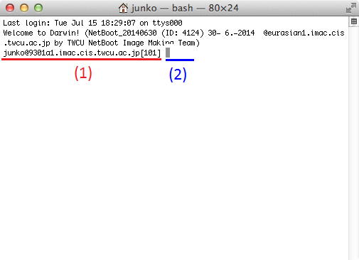 ターミナルのウィンドウ