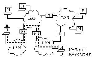 Location of hosts and routers