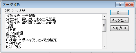 データ分析のダイアログボックス