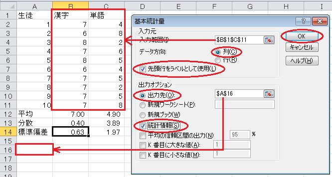 漢字テストと単語テストの平均と標準偏差（6）